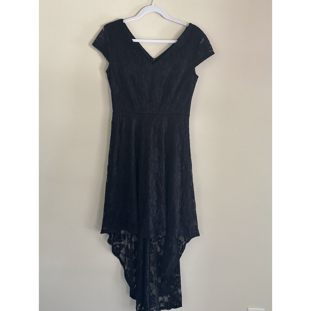Honour Women’s M Black Floral Lace High Low Dress V Neck Formal Cocktail Maxi